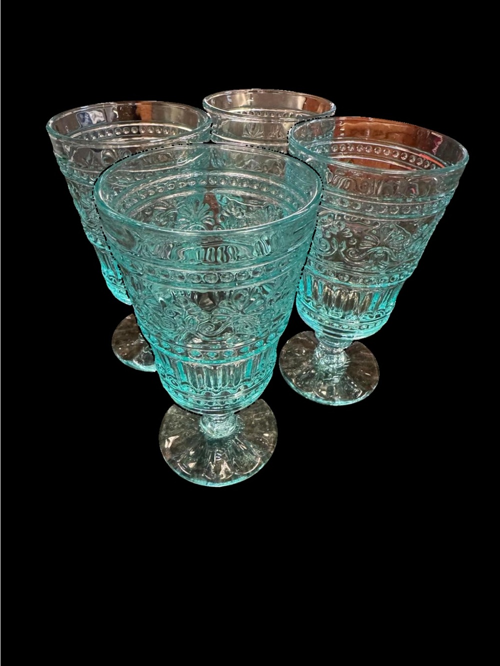 Pioneer Woman Aqua Glass Goblets/Water Glasses Set of 4